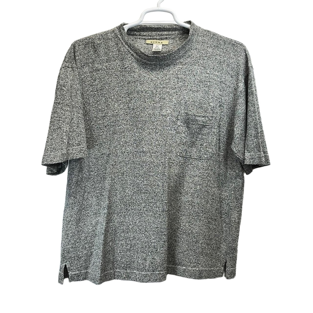 Vintage Summa Mens Heather Gray Silk Cotton Blend Mock Neck Knit T Shirt Large